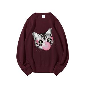 Chemise ample à épaules tombantes en coton pur, imprimé chat <span class=keywords><strong>soufflant</strong></span> des bulles, mignonne, rétro, colorée - Product Image 2