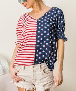 <span class=keywords><strong>Blusa</strong></span> Patriótica del 4 de Julio para Mujer, con Mangas Abullonadas, Bandera Estadounidense, Estrellas y Rayas, Cuello en V, Top con Puños Fruncidos - Product Image 2