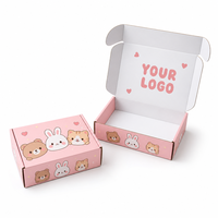 Boîte d'expédition personnalisée en gros, rose, motif animalier kawaii, en carton ondulé, emballage cadeau pour enfants pour petites entreprises
