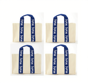 Bolsa de Almacenamiento Personalizada Keymay de Lona Crema con Asa Azul Marino y LOGO Personalizado para Soportes de Títulos, Impermeable, para Mahjong - Product Image 6