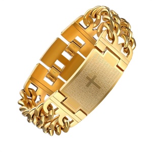 XR Jewelry, Joyería de Moda, Acero Inoxidable 316L, Cruz Unisex Personalizada, Cadena Cubana de Doble Capa, Chapado en Oro, Brazalete Informal/Deportivo - Product Image 1