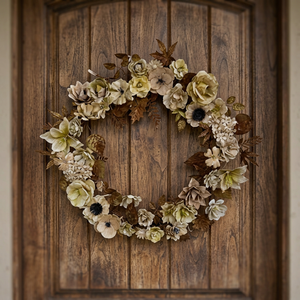 Corona de Flores Preservadas Rústica, Redonda, Hecha a Mano, Arreglo Floral Decorativo, Decoración Natural para Bodas, Sin Iluminación - Product Image 2