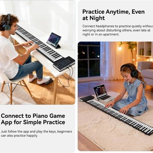 Piano à main 88 touches noir, mini clavier électronique portable pour adultes avec USB Type C et prise jack 3,5 mm - Product Image 4
