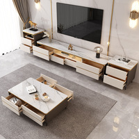 Meuble TV moderne et simple en MDF beige pour salon avec 4 à 8 tiroirs et éclairage intégré, sensation haut de gamme