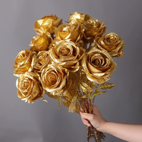 Künstliche Blumen Realistische Rosen Bouquet Seiden-Goldrosen mit Langem Stiel für Heim-Hochzeitsdekoration Party