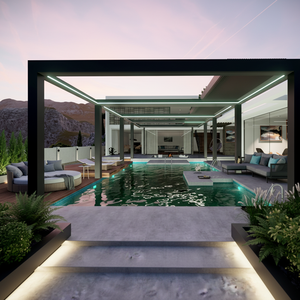 Nouvelle promotion Sweet Home : Pergola extérieure imperméable, style tendance, moderne, sur mesure, au design actuel, pour ombrage de toit. - Product Image 1