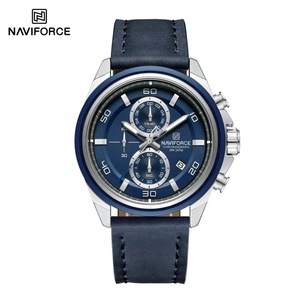 Montres-bracelets NAVIFORCE, bracelet en cuir véritable, boîtier en alliage, montres décontractées, montre habillée pour homme, étanche avec date et luminescence - Product Image 1