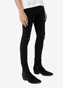 <span class=keywords><strong>Jeans</strong></span> pour hommes noirs déchirés de haute qualité en gros OEM, vêtements pour hommes fabriqués en Chine - Product Image 4