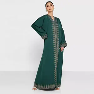 Muculmano New Floral Mới Nhất Đẹp Sọc Mẫu Thiết Kế Dài Tay Áo Váy Phụ Nữ Hồi Giáo Quần Áo Hồi Giáo Abaya Dubai