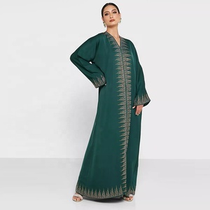 Muculmano nuovo floreale ultimo bel motivo a strisce Design manica lunga abito islamico abbigliamento donna musulmano Abaya Dubai - Product Image 1