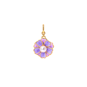 Pendentif fleur de perle avec émail violet, breloque en acier inoxydable plaqué or pour femme, bijoux - Product Image 2
