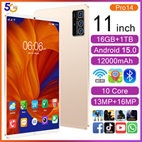 Tablette Android 15 Pro 14 11 pouces MTK Octa Core 16 Go + 1 To 108 MP 8000 mAh 5G Double SIM + TF Multilingue Global Carbone