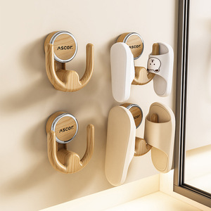 Suction Cup Shoe Rack Wall Mounted Punch Free <b>Adhesive</b> <b>Hooks</b> For Bathroom Slipper Storage Natural Wood Walnut Color - Product Image 3