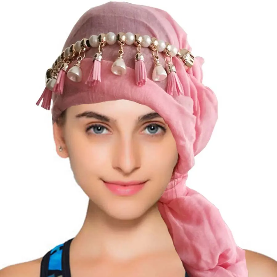 ใหม่เครื่องประดับจี้ Headscarf ผ้าฝ้าย Voile สร้อยคอผ้าพันคอกับพู่เครื่องประดับ Hijab Voile ผ้าพันคอ