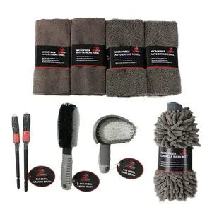 Kit de limpeza de carro 9 pçs/set, conjunto de escovas, para carro, luva de lavagem, conjunto de ferramentas de limpeza, microfibra, toalha