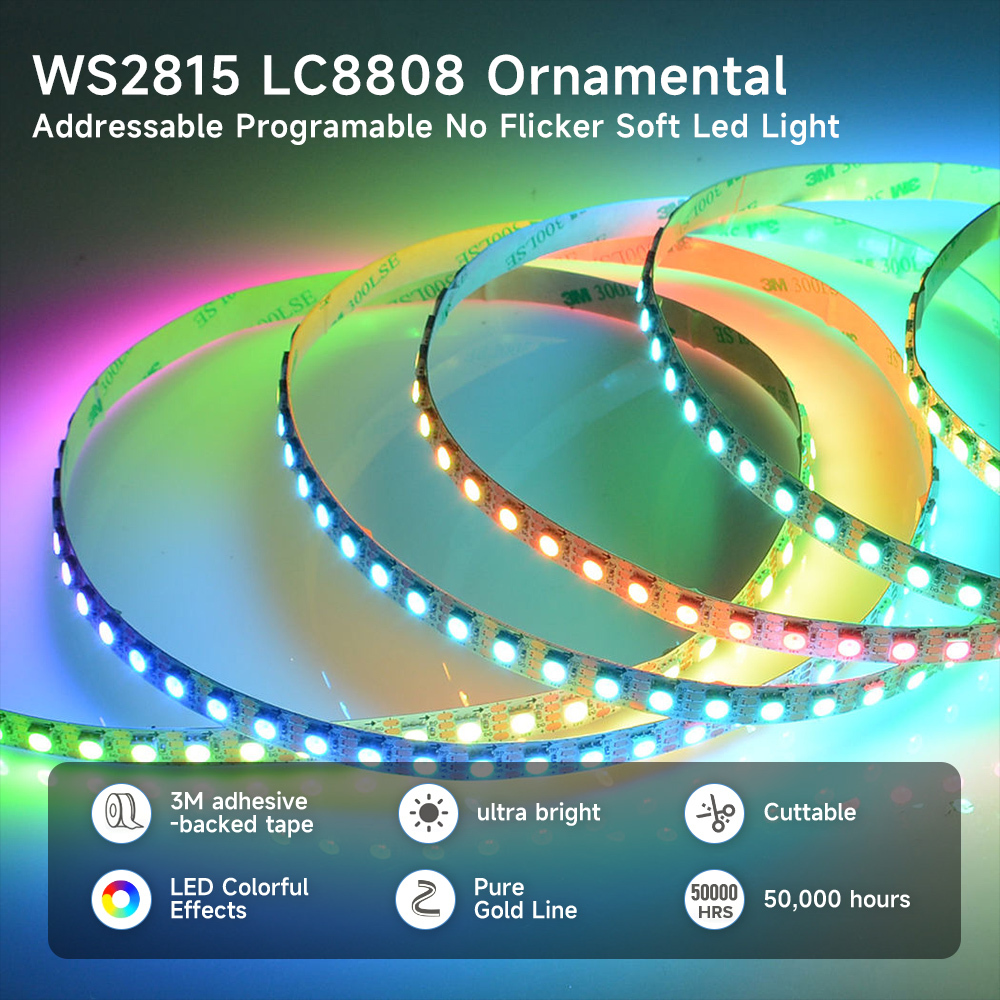 Ws2812B Led RGBIC RGB RGBW DC5V Strip Light IP33 IP67 IP68 Ws2812ic Ws2811 Ws2813 Ws2815 DC12V Pixel Strip Light 144D