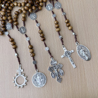 Bijoux de mode, pendentif chapelet en bois, pendentif croix du Pardon et de la miséricorde, médaille miracle, cadeau de Pâques N74