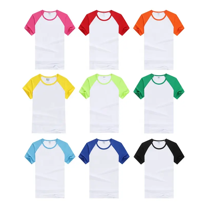 DIY Customized Logo Color Shoulder Short Sleeves T-shirt Sublimation Blank Raglan Tshirt