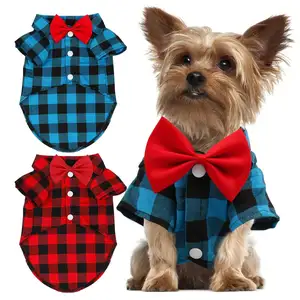 Quality Control Exquisite Blue/Red Pet Fashion Clothes Plaid with Bowtie Dog Outfits Pet Clothes