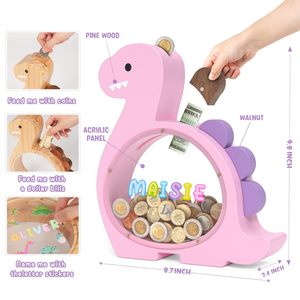 Summidate Tirelire dinosaure en bois multifonction moderne pour enfants et garçons, mignonne pour les tout-petits, pour l'épargne - Product Image 2
