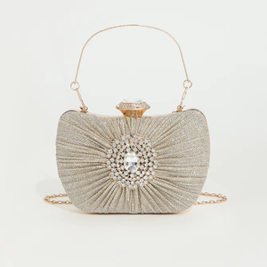 Bell New Design Square Rhinestone Pleated Evening Bag Sparkling Diamond Head <b>Clutch</b> Chain Crossbody Fashion Party <b>Wedding</b> - Product Image 1
