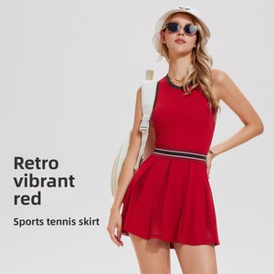 Vestido de tenis a rayas sin mangas para mujer, con cintura elástica y dobladillo esponjoso, transpirable, ajustado, para golf y uso diario, efecto ilusión. - Product Image 4