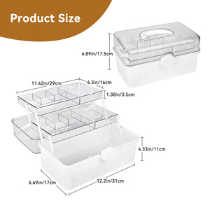 3-Layer Foldable Makeup Organizer Box with Handle Clear <b>Plastic</b> Cosmetic <b>Storage</b> Case with Lid Portable Beauty Organizer - Product Image 6