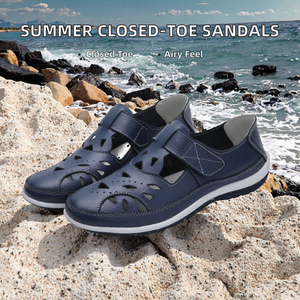 Sandalias de cuero cerradas de nuevo estilo para mujer, verano 2026, estilo romano, transpirables, informales, con suela de TPR, huecas, para playa - Product Image 2