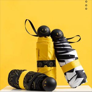Parapluie pliant classique jaune et noir avec motif Smiley - Product Image 3