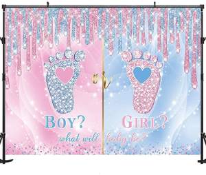 ฉากหลังงานเฉลยเพศลูก ขนาด 7x5 ฟุต แบบ คือเขาหรือเธอ อะไรจะเป็นเพศของลูก? ฉากถ่ายภาพงานเฉลยเพศลูก สีชมพู สีฟ้า เมฆ งานเฉลยเพศลูก - Product Image 3