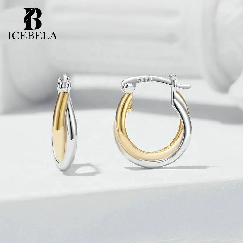 Engagement Fine Jewelry 925 Sterling Silver Two Tone Color Earrings Girls Minimalist Plated Two-tone Hoop Earrings For Women