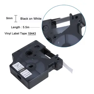 Weemay 9mm bant kaset etiket siyah beyaz 5.5m uzunluk uyumlu Dymo vinil etiket bant 18443 için dokunmatik yazıcı şerit