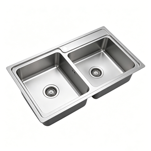 Évier de cuisine double carré en acier inoxydable brossé, sur mesure pour la maison - Product Image 5