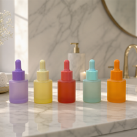 Botol Tetes Kaca Buram 30ml Grosir, Botol Serum Kosmetik Minyak Esensial Kosong Warna-warni dengan Tutup Tetes, Logo Custom