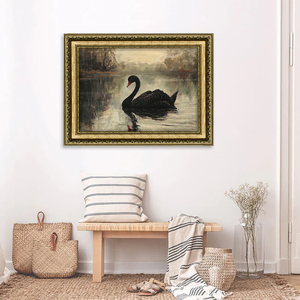 Peinture à l'huile Vintage classique cygne noir sur le <span class=keywords><strong>lac</strong></span> brumeux ferme sombre Art mural téléchargement numérique imprimable Black Swan Wall Art - Product Image 2