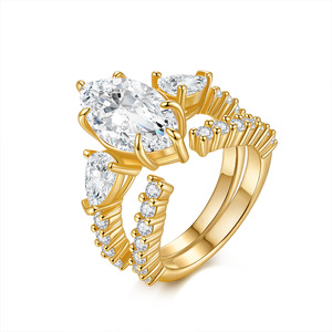 Exquisite Marquise Cut 925 <b>Sterling</b> <b>Silver</b> Moissanite <b>Ring</b> <b>Set</b> Luxury Stackable Bridal Engagement Wedding Jewelry For Ladies - Product Image 1