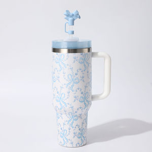 Gobelet de voiture floral de 40 oz avec poignée et paille, en acier inoxydable, isotherme, grande capacité, pour voyage, fabricant - Product Image 6