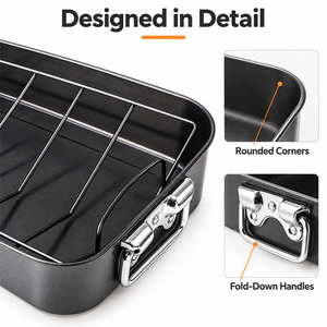 Bandeja para Asar de Acero al Carbono Antiadherente con Rejilla en V Extraíble, Asador Rectangular para Pavo con Asas para Carne y Aves - Product Image 4