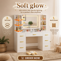 Table de maquillage, coiffeuse, style minimaliste, rangement, miroir clair, lumières LED