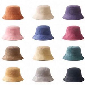 Korean Solid Color Blank Plain Outdoor Winter Warm Sunscreen Unisex Corduroy Reversible Fisherman Cap Bucket Hat - Product Image 6