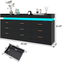 Commode moderne européenne à 9 tiroirs avec bandes lumineuses LED et Bluetooth pour le rangement du salon et de la chambre