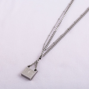 Layered <b>Titanium</b> Steel Men's Detachable Cross Square Pendant Double Layer Necklace Geometric Design Hip Hop Fashion - Product Image 3