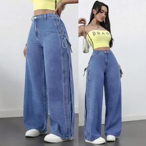 Celana Jeans Wanita Model Baggy Distressed Desain Vintage Streetwear Kaki Lebar Bordir Kasual Custom Denim - Product Image 4