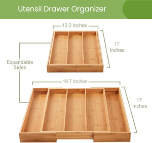 Organisateur de tiroir de cuisine en bambou écologique réglable avec rainures incurvées, <span class=keywords><strong>extensible</strong></span> 3-5 compartiments, boîte de rangement durable et légère - Product Image 4