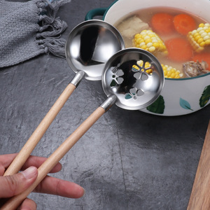 Cuillère à fondue japonaise en acier inoxydable 304, louche à soupe en forme de fleur avec manche en bois, pour la cuisine en restaurant - Product Image 4