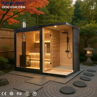 Sauna Sec en Bois Intérieur-Extérieur au Design Moderne, Combo Douche avec Poêle Infrarouge, Beau Sauna d'Extérieur
