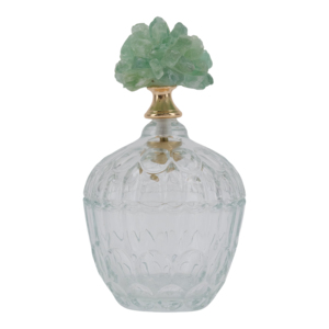 Pot de rangement rond en verre sculptural avec couvercle orné de cristaux pour la décoration du salon, objet de décoration moderne pour la maison - Product Image 2