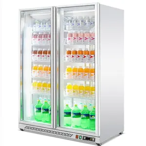 商業用2ドアチラービール冷蔵庫クールドリンク冷蔵庫ガラスドア直立ディスプレイスーパーマーケット用ワインクーラー
