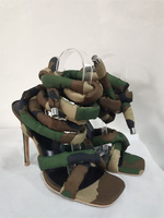 Sandales à bout ouvert pour femmes avec lacets surdimensionnés, chaussures à talons hauts à lacets à la cheville, escarpins sexy à bout carré et talons fins pour femme