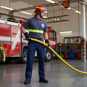 アフリカ 快適なユニフォーム 半袖消防士作業服 グレー 100%コットン 消防救助ポロシャツ カスタムロゴ付き - Product Image 1